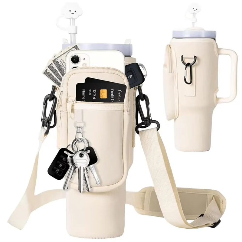 Water Bottle Carrier With Strap Phone Pocket For Stanley Tumblers 0