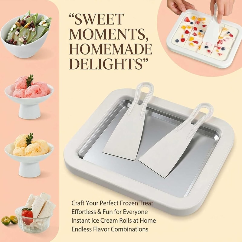Instant Rolled Ice Cream Maker Pan DIY Frozen Yogurt Sorbet Tray Kit 1