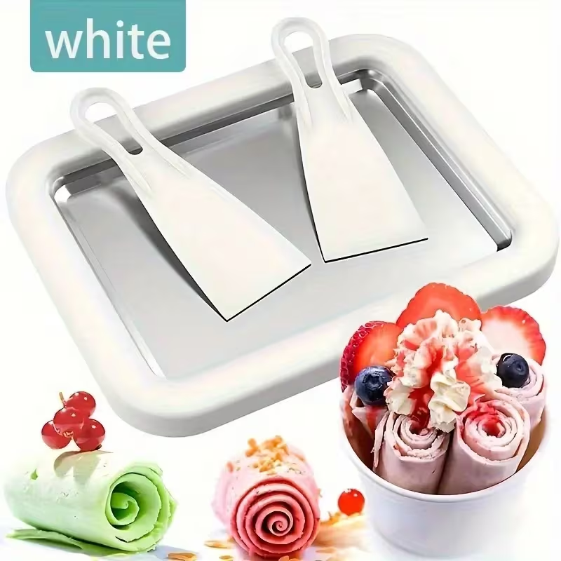 Instant Rolled Ice Cream Maker Pan DIY Frozen Yogurt Sorbet Tray Kit 7