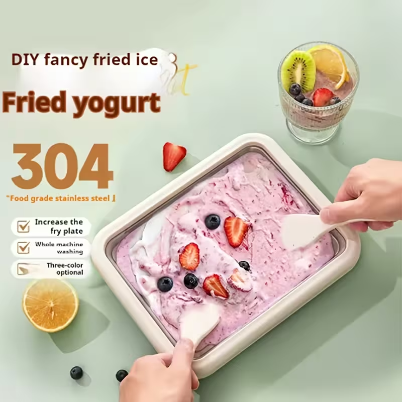 Instant Rolled Ice Cream Maker Pan DIY Frozen Yogurt Sorbet Tray Kit 4