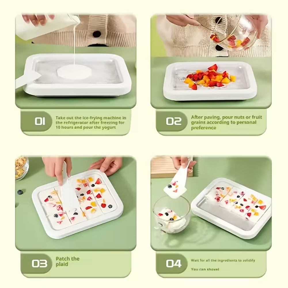 Instant Rolled Ice Cream Maker Pan DIY Frozen Yogurt Sorbet Tray Kit 5