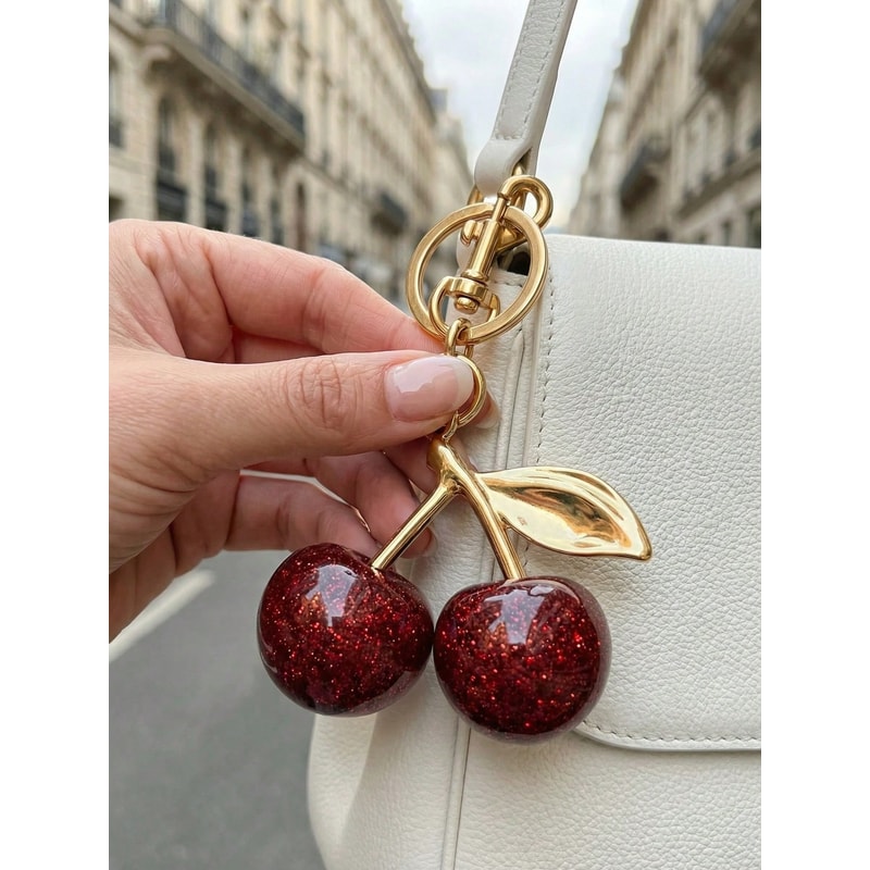 Cherry Blossom Charm Keychain Cute Fruit Bag Charm & Car Key Accessory