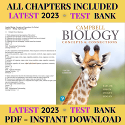 Latest 2023 Campbell Biology-Concepts & Connections, 10th Edition by Martha R. Taylor Test Bank | All Chapters Included