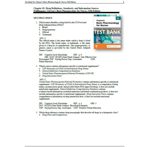 Latest 2023 Claytons Basic Pharmacology for Nurses 19th Edition Michelle Willihnganz Test bank  All Chapters (6).JPG