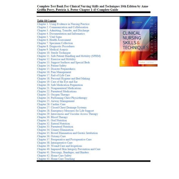 Latest 2023 Clinical Nursing Skills and Techniques 10th Edition Anne Griffin Perry Test bank  All Chapters (1).JPG