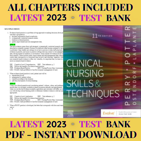 Latest 2023 Clinical Nursing Skills and Techniques, 11th Edition by Anne G. Griffin Test Bank  All Chapters Included (1).png