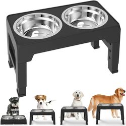 Elevated Dog Feeder Dogs Bowls Adjustable Raised Stand with Double Stainless Steel Food Water Bowls