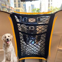 Pet Dog Rear Seat Car Fence Dog Isolation Protection Net Elastic Double Layer Storage Separation Net Safety Rail