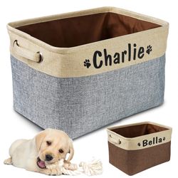 Personalized Pet Dog Toy Storage Basket Canvas Bag Foldable Linen Storage Box