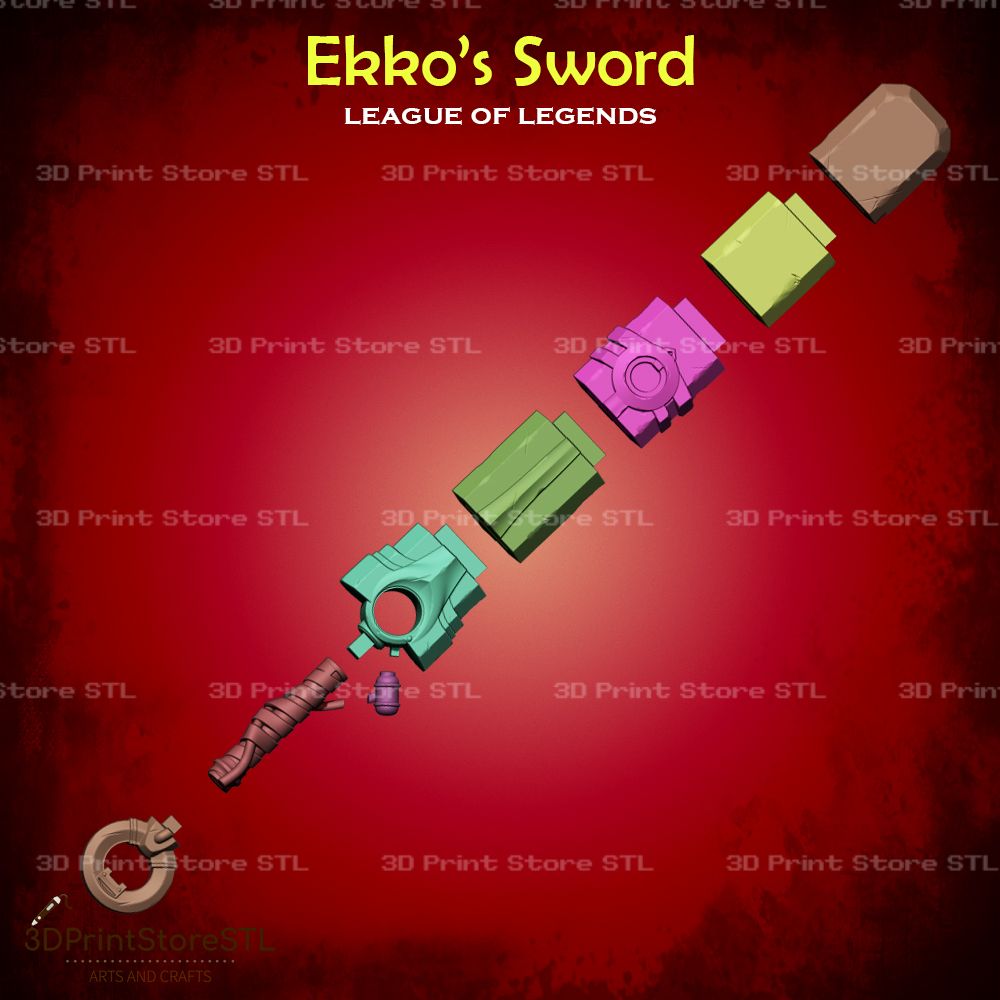 Ekko Sword Cosplay League Of Legends STL File 3D Print Model 2