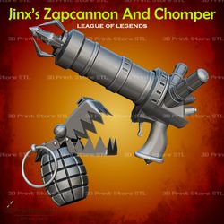 jinx zapcannon and chomper cosplay league of legends - stl file 3d print model