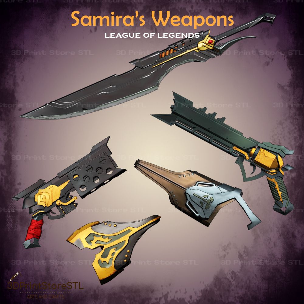 Samira Weapon Cosplay League Of Legends  STL File 3D Print Model 0