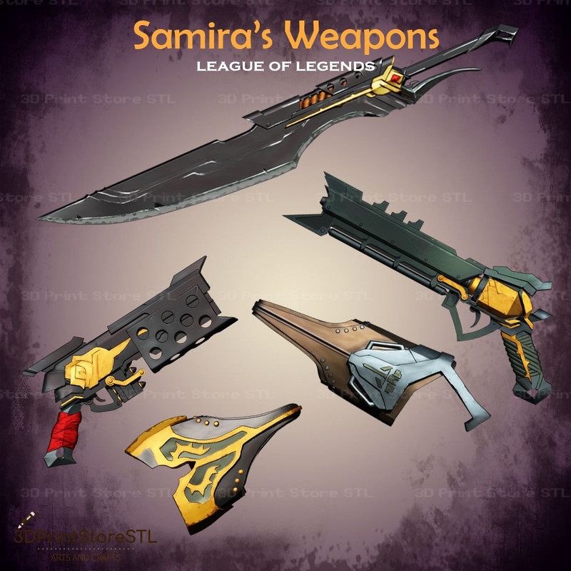 Samira Weapon Cosplay League Of Legends  STL File 3D Print Model 0