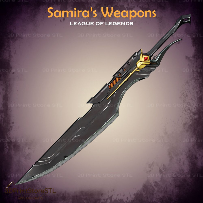 Samira Weapon Cosplay League Of Legends  STL File 3D Print Model 1