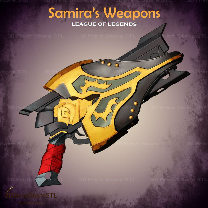 Samira Weapon Cosplay League Of Legends  STL File 3D Print Model 2