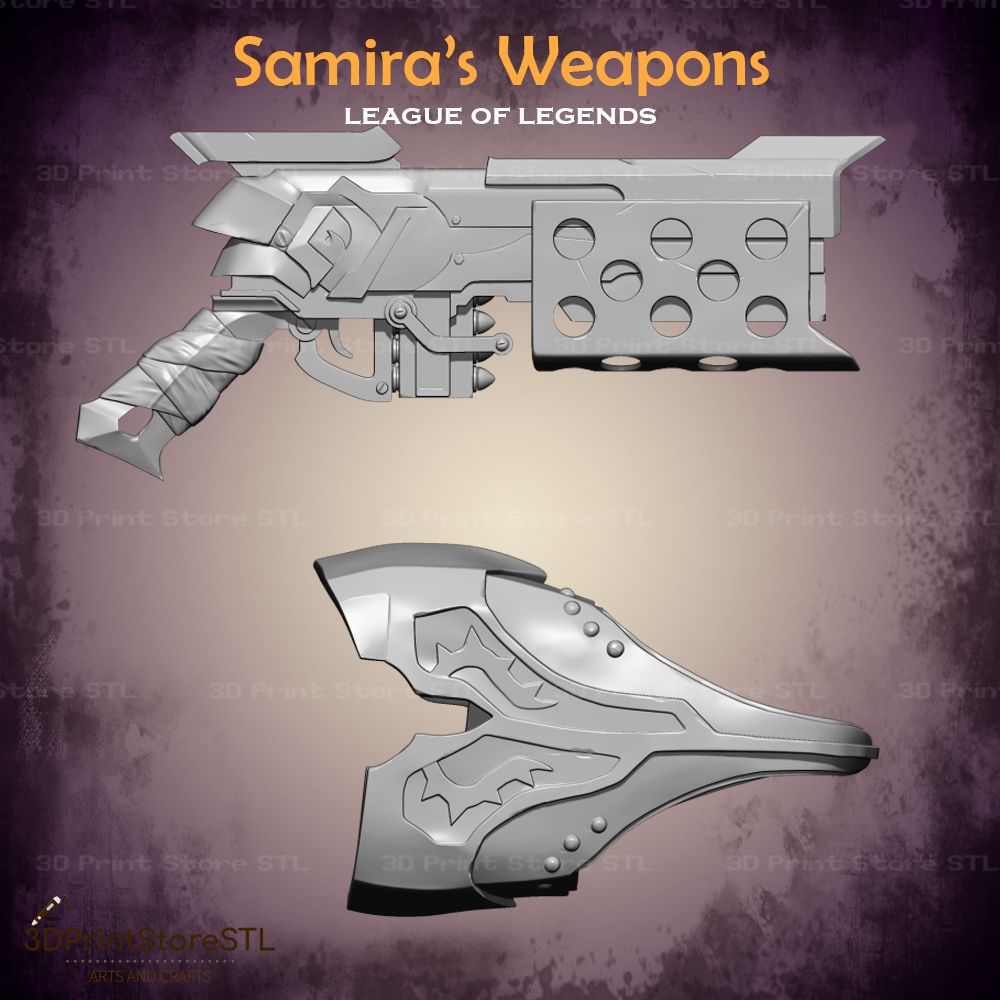 Samira Weapon Cosplay League Of Legends  STL File 3D Print Model 12