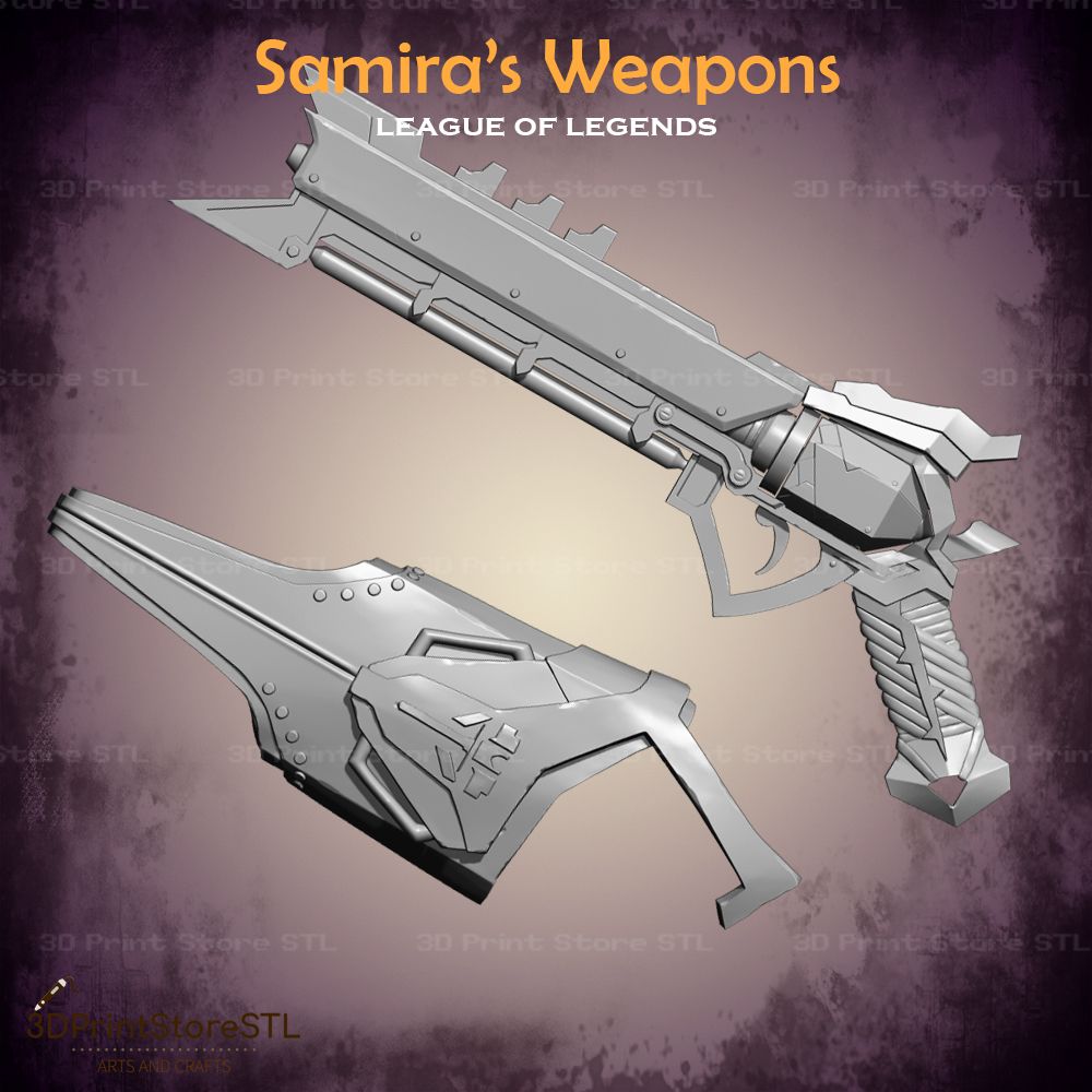 Samira Weapon Cosplay League Of Legends  STL File 3D Print Model 14