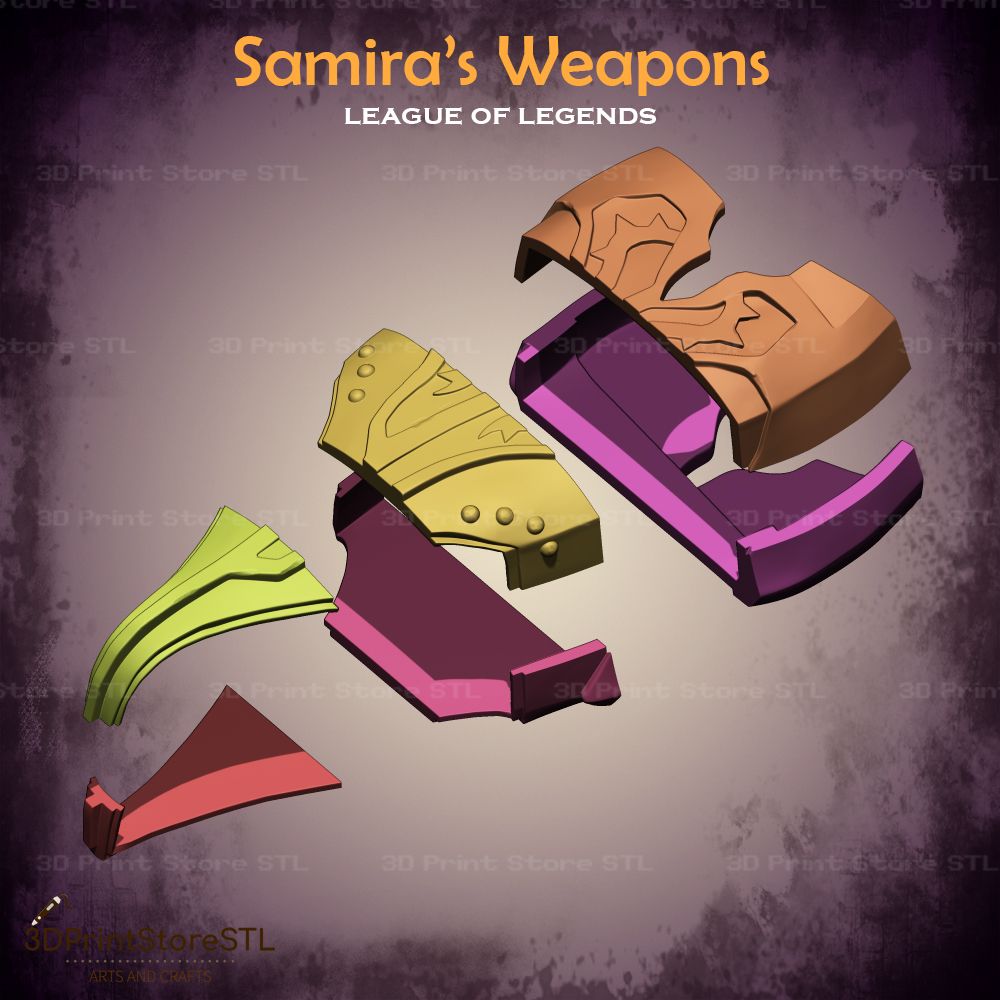 Samira Weapon Cosplay League Of Legends  STL File 3D Print Model 16