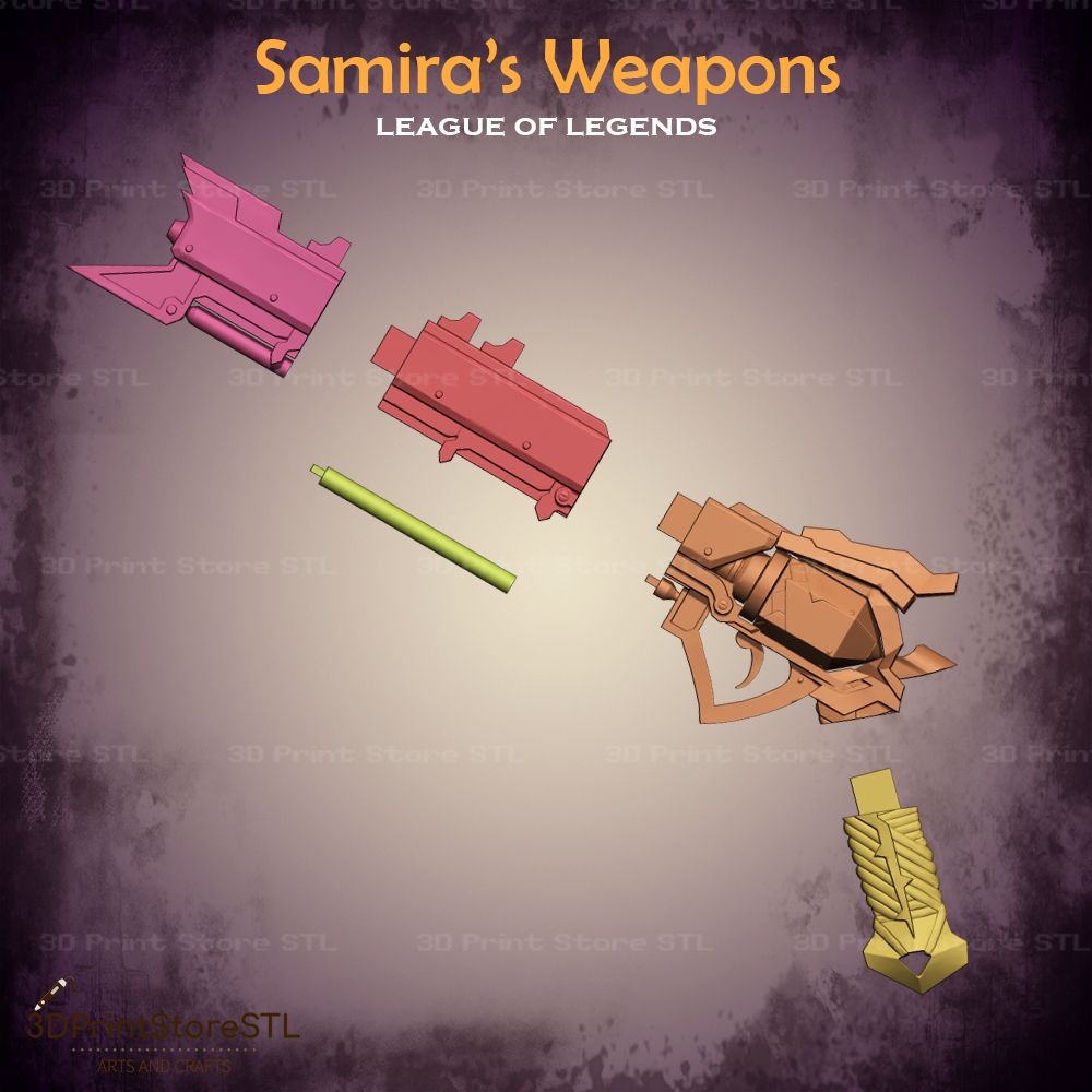 Samira Weapon Cosplay League Of Legends  STL File 3D Print Model 17