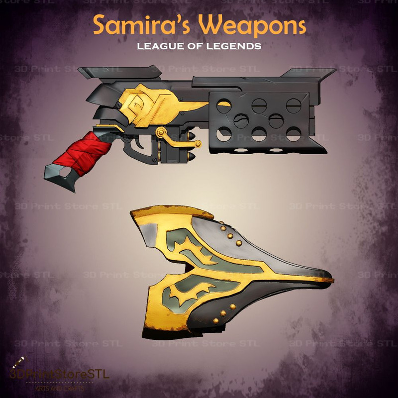 Samira Weapon Cosplay League Of Legends  STL File 3D Print Model 3
