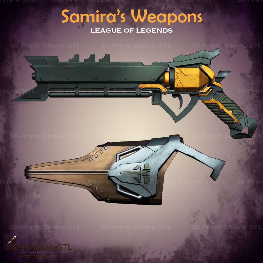 Samira Weapon Cosplay League Of Legends  STL File 3D Print Model 7