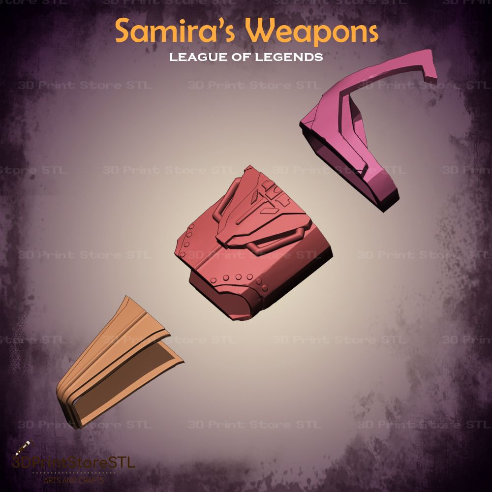 Samira Weapon Cosplay League Of Legends  STL File 3D Print Model 18