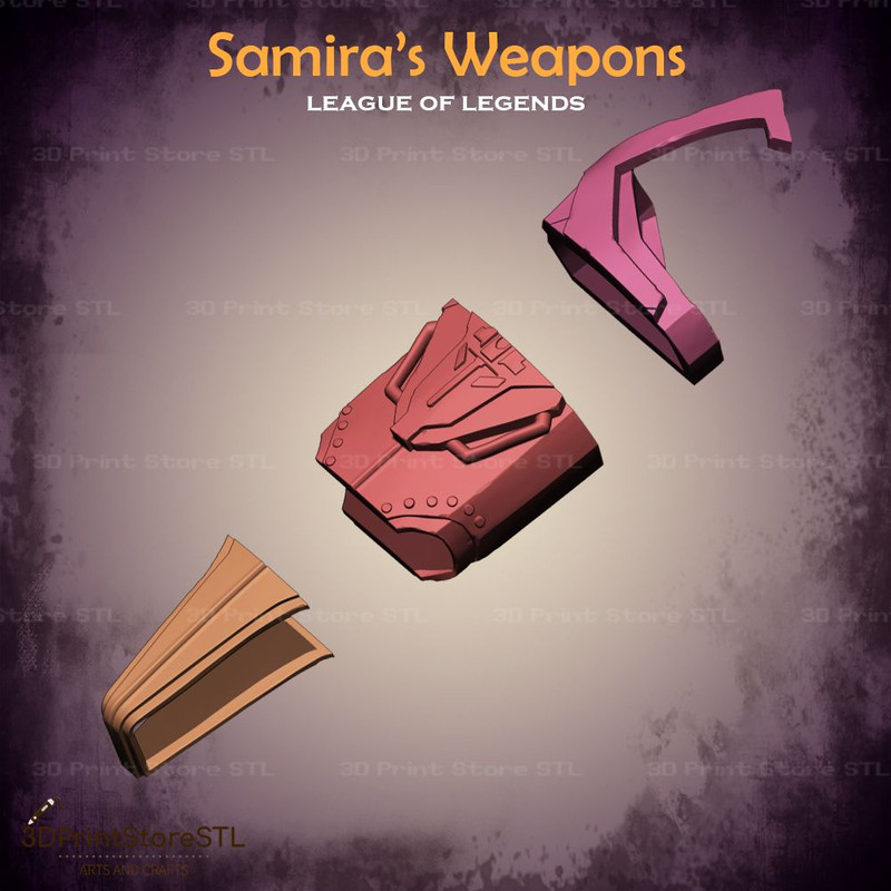 Samira Weapon Cosplay League Of Legends  STL File 3D Print Model 18