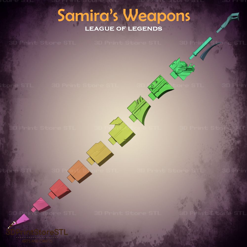 Samira Weapon Cosplay League Of Legends  STL File 3D Print Model 19