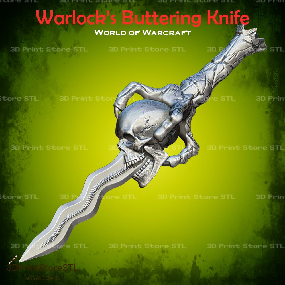 Warlock Buttering Knife Cosplay World Of Warcraft STL File 3D Print Model 0