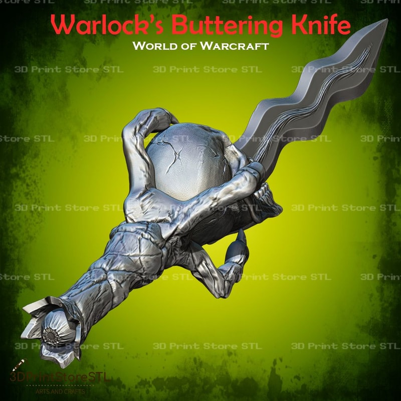 Warlock Buttering Knife Cosplay World Of Warcraft STL File 3D Print Model 2