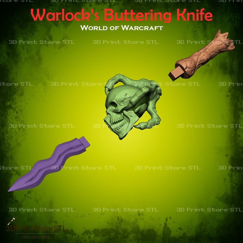 Warlock Buttering Knife Cosplay World Of Warcraft STL File 3D Print Model 3