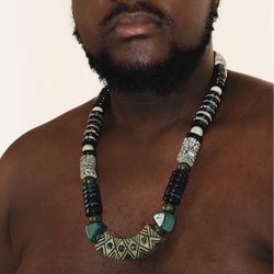 Make a Statement with Chunky Pendant Necklace / Long Hippie Necklaces for Men in African Stone Mens Jewelry