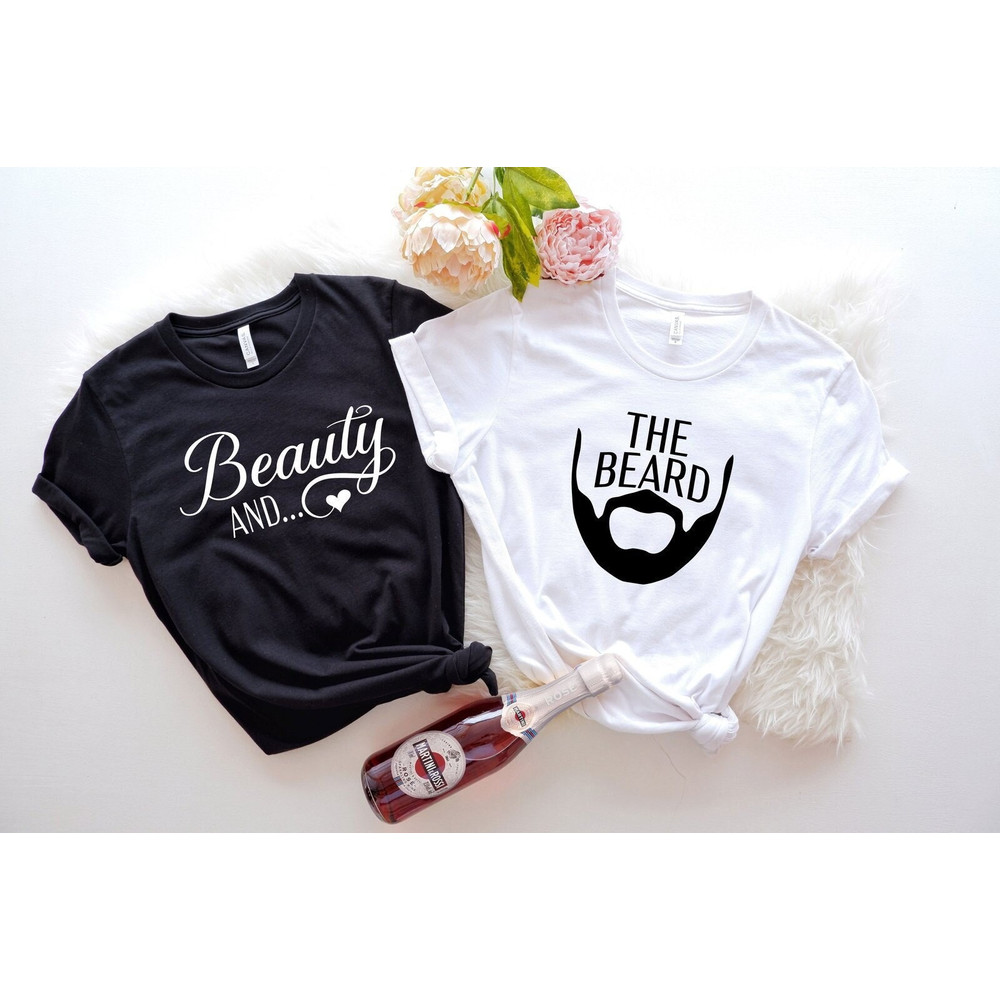 Beauty And The Beard Shirt, Matching Couples Valentines T-Shirt, Funny Couple Tees, Matching Wife and Husband Shirts, Honeymoon T-Shirts.jpg