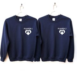 player 1 player 2 couple pocket sweatshirt, minimalist couple matching sweatshirt, fathers day gift, gamer day sweatshir