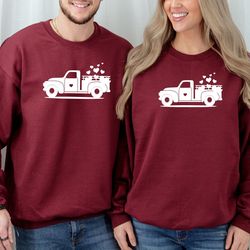 valentine truck sweatshirt, valentines day sweatshirt, truck with heart valentine sweatshirt, couple matching hoodie, gi
