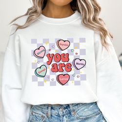 cute teacher valentine sweatshirt, retro heart sweater, womens valentines day sweatshirt, love valentine sweatshirt, val