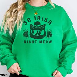 st patricks day graphic tee funny cat owner so irish meow unisex heavy blend crewneck sweatshirt 1