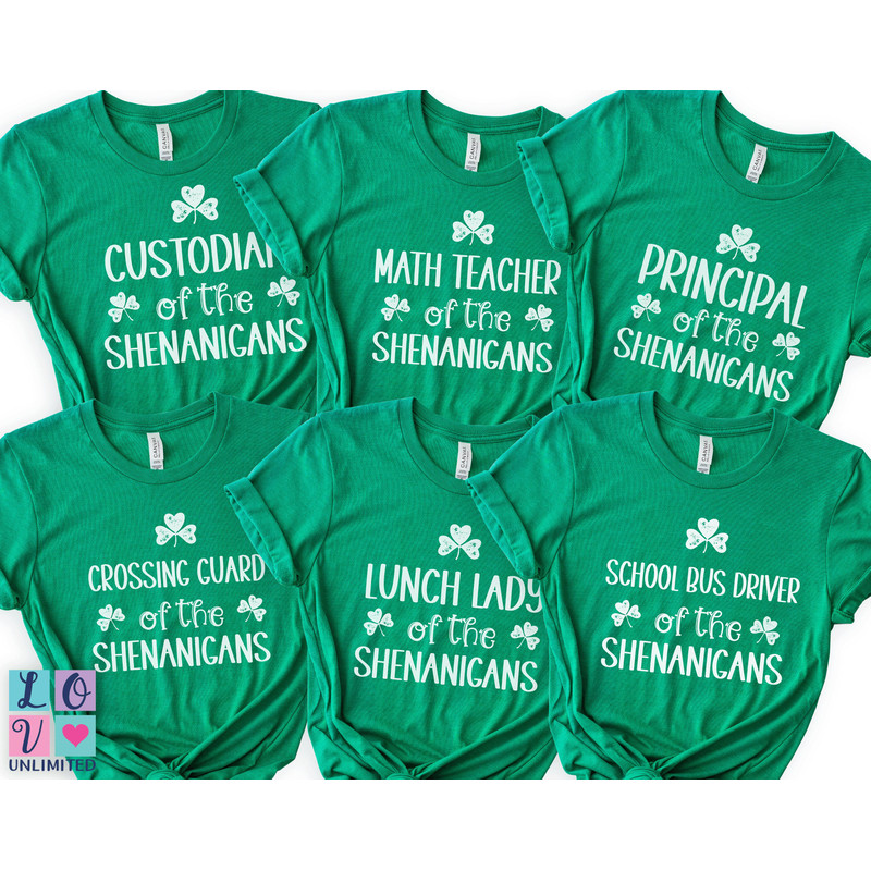 School Teacher St Patrick's Day Shirts, Matching Funny St Patricks Shenanigans T-shirts for School Principal Coach St Patty's School Shirts.jpg