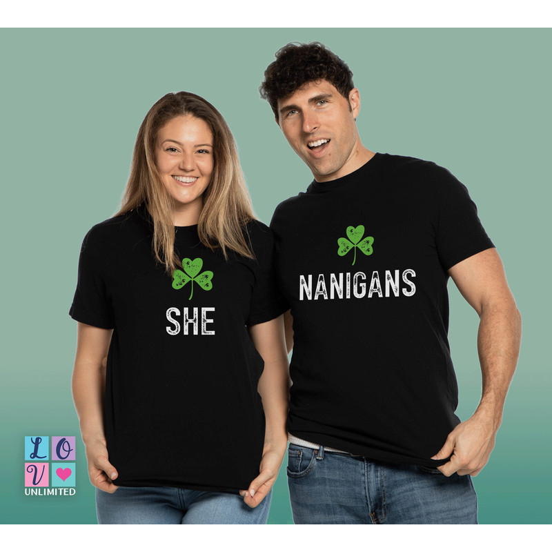 Shamrock Couples St Patrick's Day Shirts, Matching St Patricks Shenanigans T-shirts, St Patty's Couples Group Shirts, Couples Party Shirts.jpg