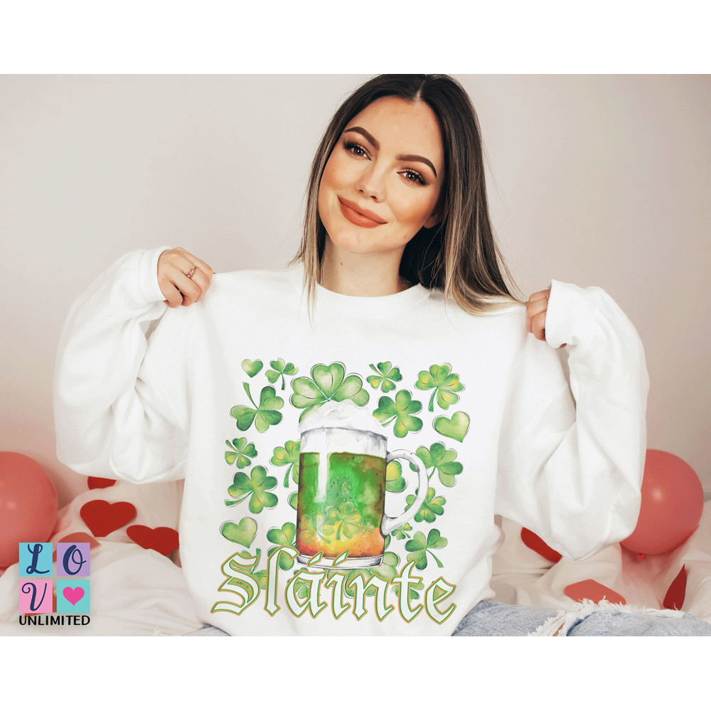 St. Patrick's Day Sweatshirt Shamrock Beer, Sweater Women Sweat Shirt, St Pattys Day Sweatshirt, Patty Day Sweater Beer Slainte Irish Shirt.jpg
