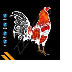 white red orange rooster svg, chicken cutfile, rooster design, chicken svg, rooster sublimation, rooster svg, svg file f