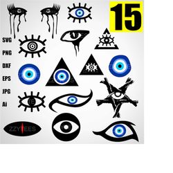 15 bundle, turkish eye, evil eye, silhouette designs elements cut files and print files svg, dxf, eps, png, ai, jpg digi
