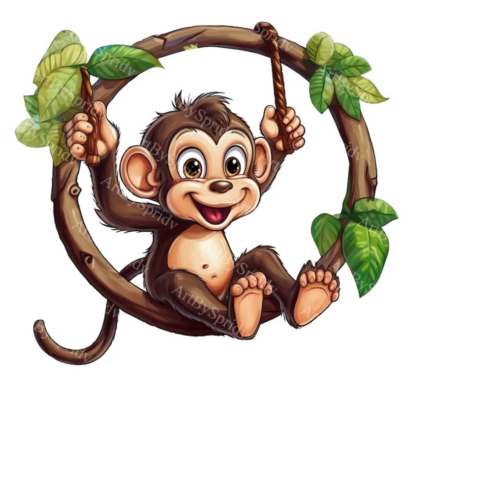 MR-2132024203254-monkey-swinging-from-a-branch-png-cliparttransparent-animal-lover-print-kid-clip-art-cartoon-designdiy-printable-sublimation-t-shirtmug-image-1