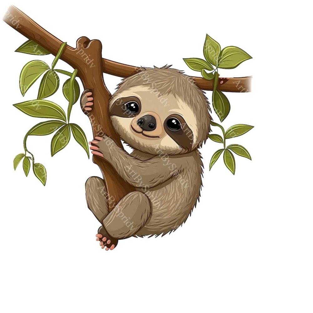 MR-2132024203346-baby-sloth-hanging-on-tree-branch-png-cliparttransparent-forest-animal-lover-print-kids-clip-art-designdiy-printable-sublimation-t-shirt-image-