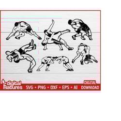wrestling svg file 6 wrestlers - sports svg, wrestler svg, wrestle svg, cut file, silhouette, clipart, png for wrestling