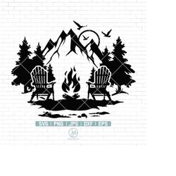lake scene chairs dock svg | adirondack chairs svg | mountain scene svg | forest camp svg | camping svg | camping shirt
