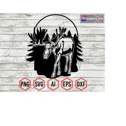 moose artwork silhouette, moose svg, moose hunting svg, deer svg - clipart, cricut, vinyl cutter, decal sticker, t-shirt
