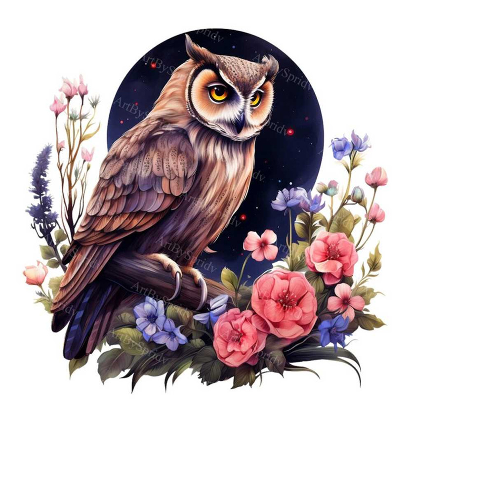MR-233202413912-watercolor-wise-owl-perched-amidst-flower-transparent-4-png-clipart-printable-t-shirtmugtumbler-sublimation-clip-artbird-lovercommercial-image-1