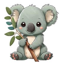 koala eucalyptus branch png clipart,transparent animal floral print kids clip art,cute cartoon design,diy printable subl