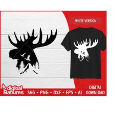 moose clipart vintage mountain trees - moose elk clipart, elk deer hunting svg, duck svg, antlers svg, moose cut file sv